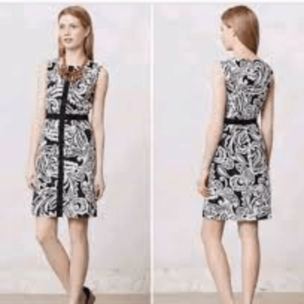 Anthropologie Tabitha Black White Paisley Eyelet Sheath Dress